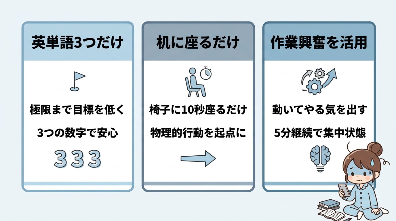 5分だけ勉強を再開するハードル下げ
